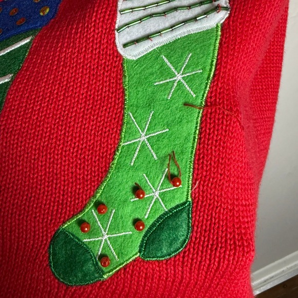 SML Design Womens Christmas Sweater Vest S Red Ramie Cotton Snowmen Stockings - Picture 8 of 10